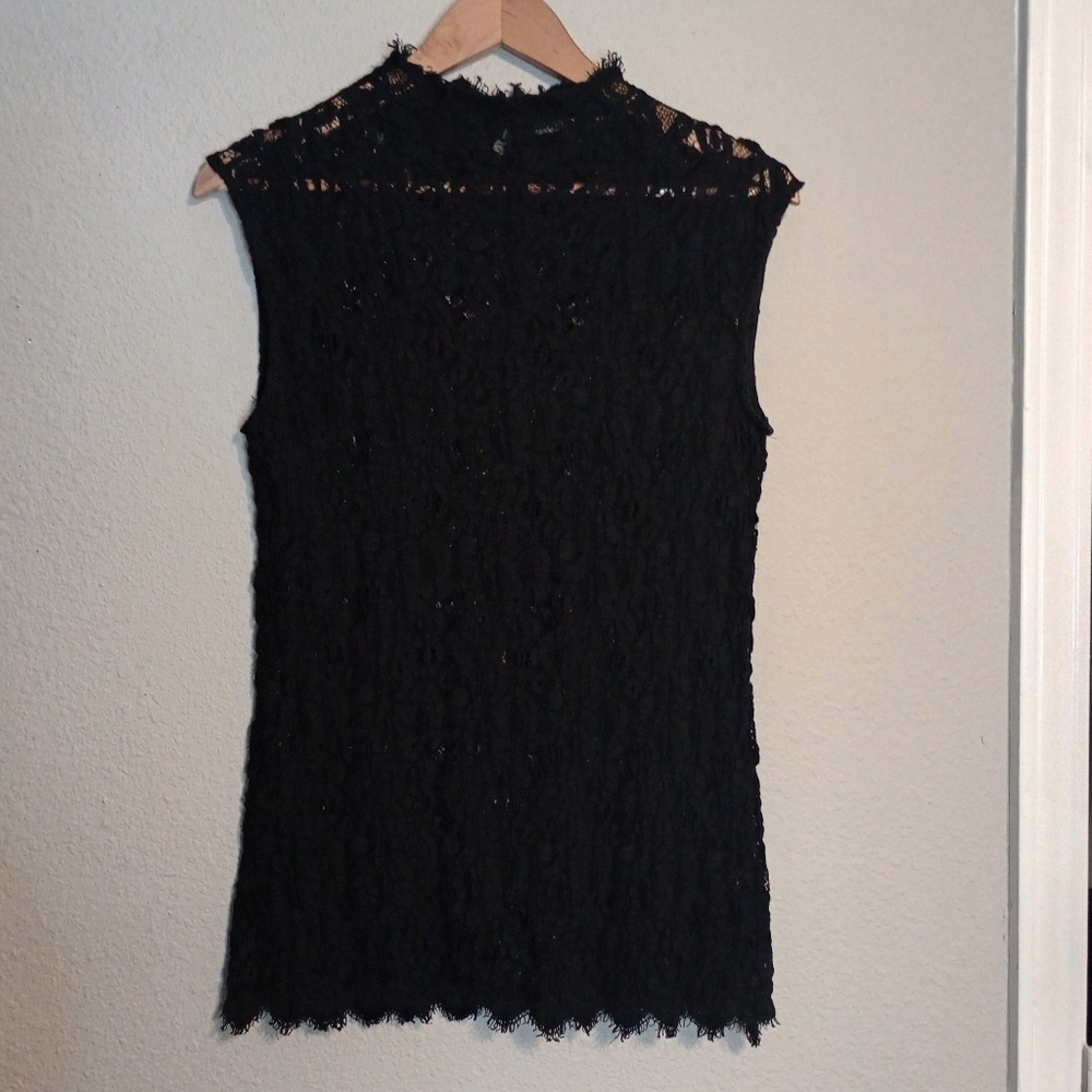Helmut Lang Sheer Lace Mock Neck Sleeveless Top